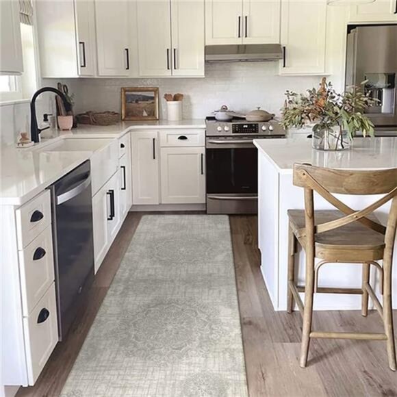 Vintage Medallion Hallway Runner Rug 8ft,Washable NonSlip Grey Kitchen RunnerRug - Picture 4 of 6